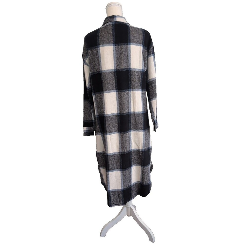 Long Plaid Shirt Midi Dress Women's Blue & White Long Sleeve Size M - Picture 3 of 7